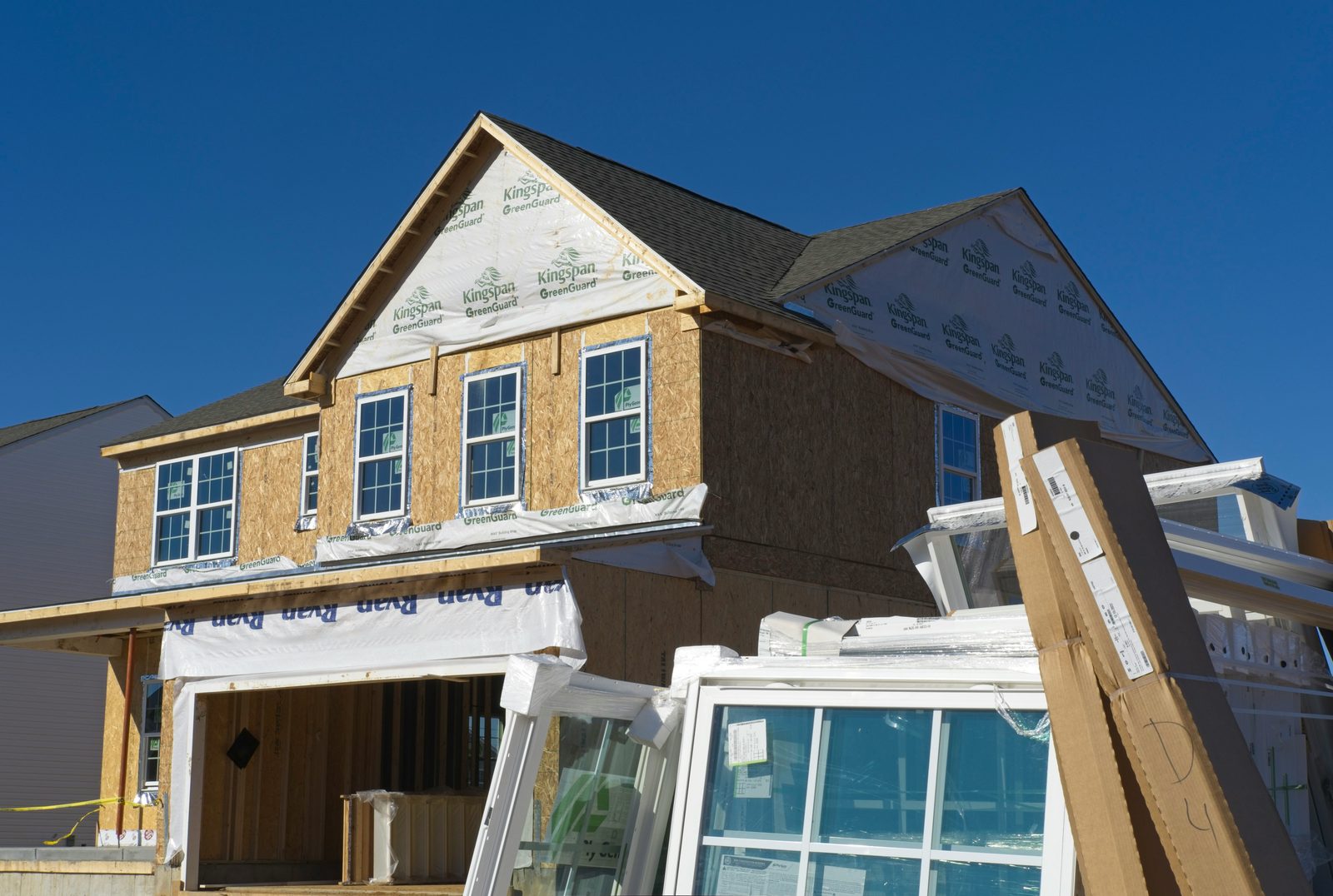 House under construction with new windows